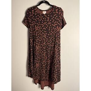 LuLaRoe Carly Dress Copper Brown Polka Dots T Shirt High Low Swing Flowy Small